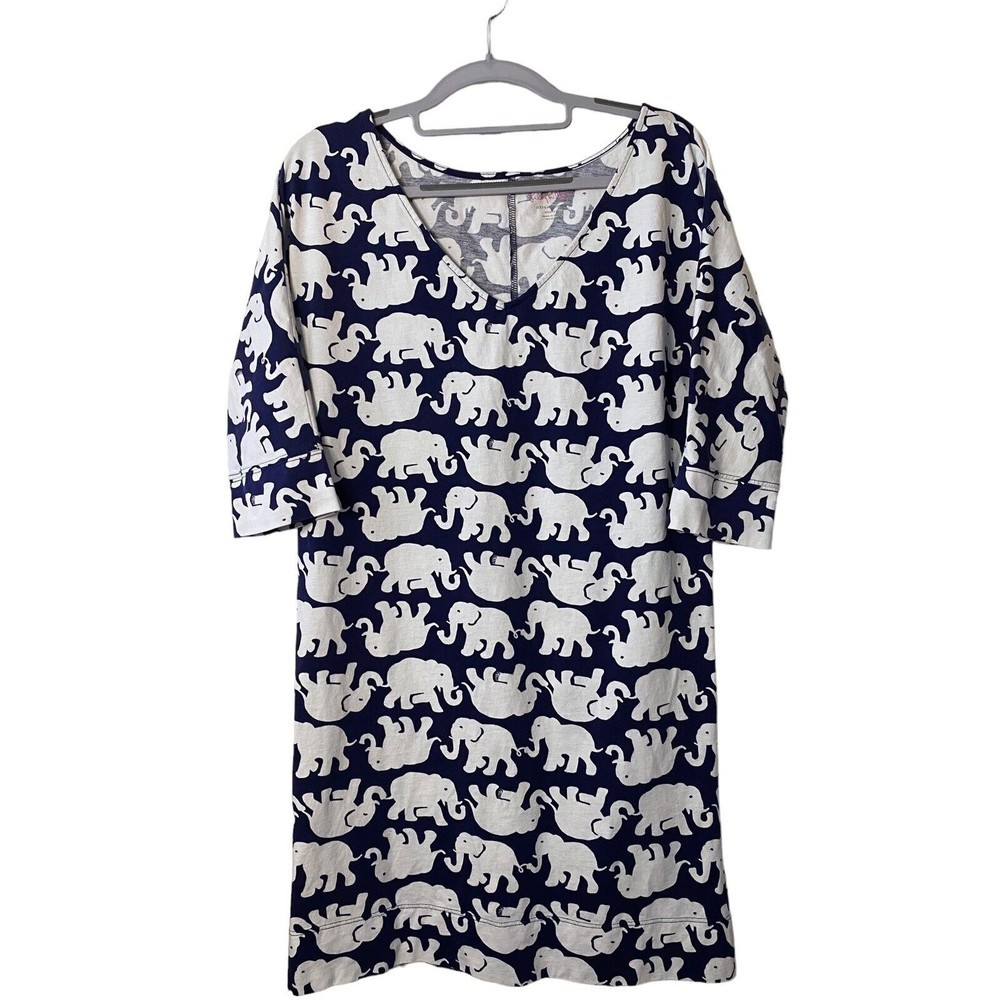 Lilly Pulitzer Eliza Tusk in‎ Sun Pima Cotton T Shirt Dress Blue White M